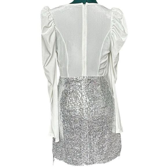 Double Crazy White Velvet Silver Sequin Fringe Mini Dress Women’s Size S - Picture 3 of 11
